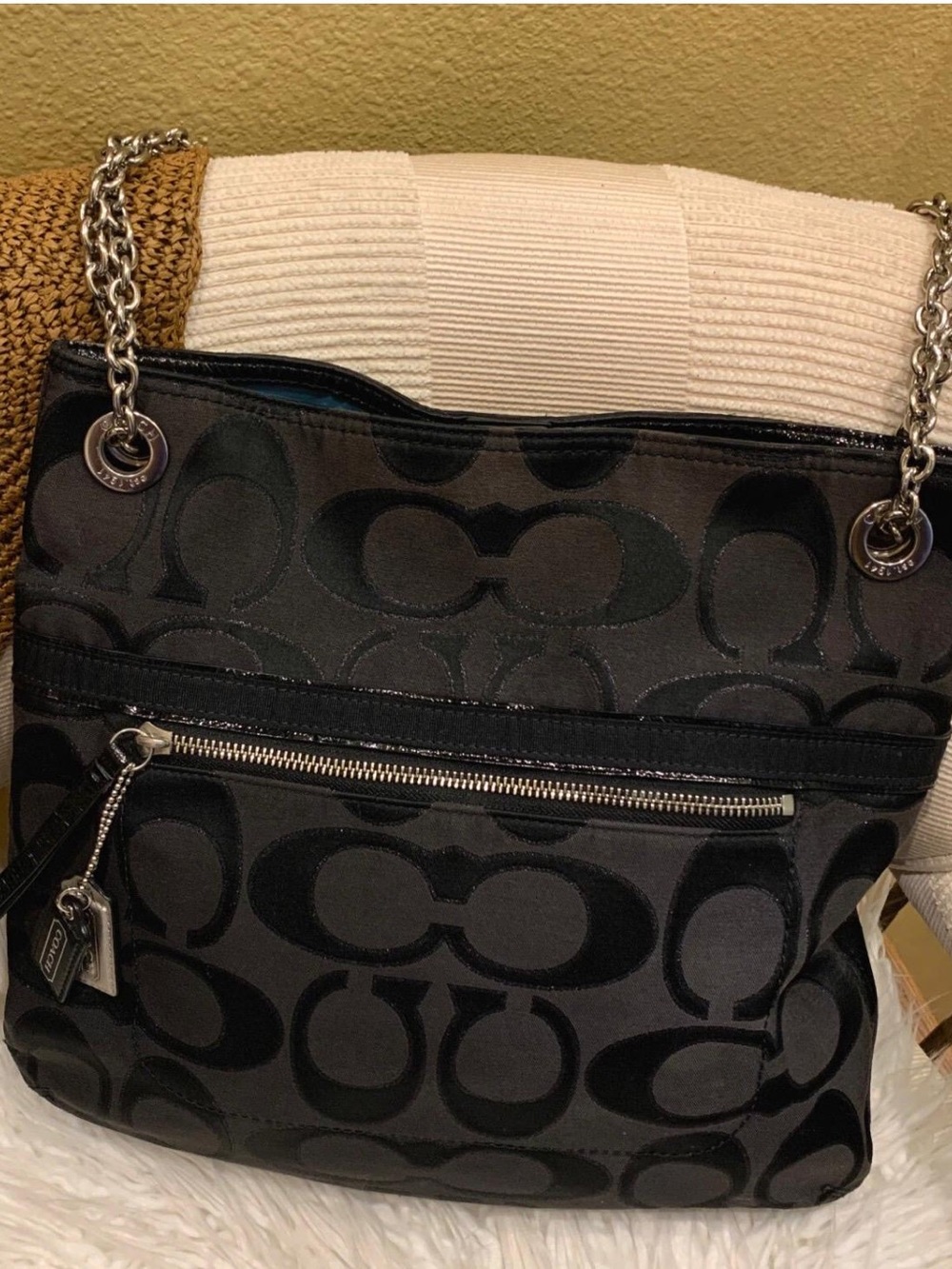 Coach Black Signature Jacquard Chain-Handle Shoulder Bag